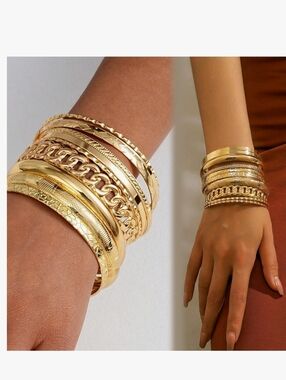 Gold Bangle Bracelet Set for Women - 14K Gold Plated Stackable Bangles